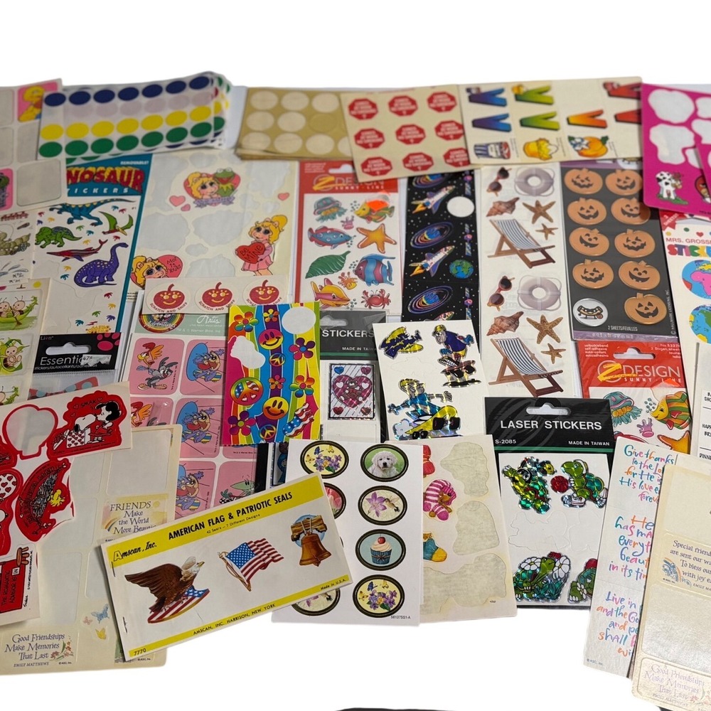 VTG Sticker Lot Multi Lisa Frank Mrs Grossman Miss Piggy Snoopy 80s 90s 40+